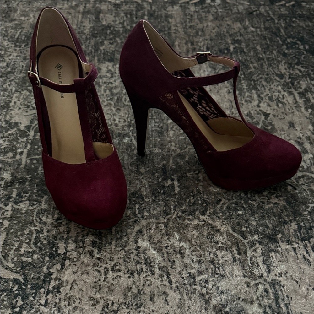 Call It Spring Deep Red T-Strap Heels